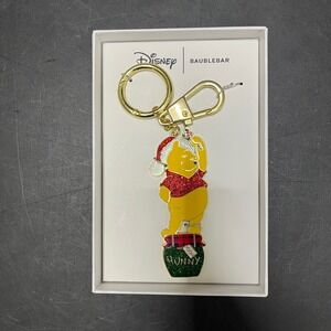 NIB Disney Baublebar Winnie Pooh Christmas Hunny Pot Bag Charm KeyRing Gold Tone